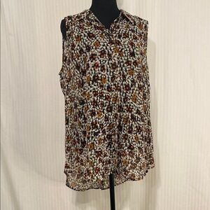 Lane Bryant Sleeveless Blouse Button Down Flowy Abstract Brown Black Size 16